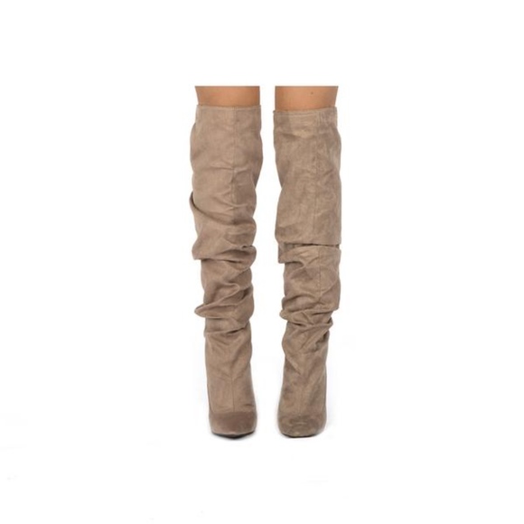 BRAND NEW TAN BROWN SLOUCHY OVER THE KNEE HIGH CONE HEEL BOOTS SUEDE LOOK SZ 10 - Picture 5 of 5